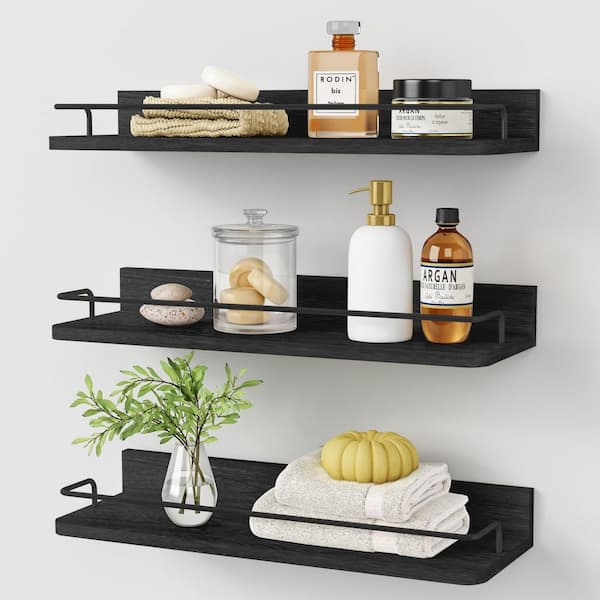 17 in., W x 6 in., D Black Floating Decorative Wall Shelf Set of 3