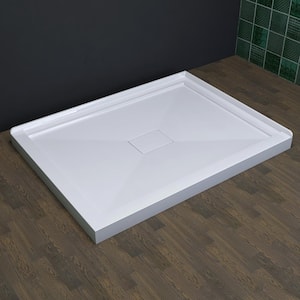 48 in. x 36 in. Double Threshold Left Corner Shower Pan Base with Center Drain in White