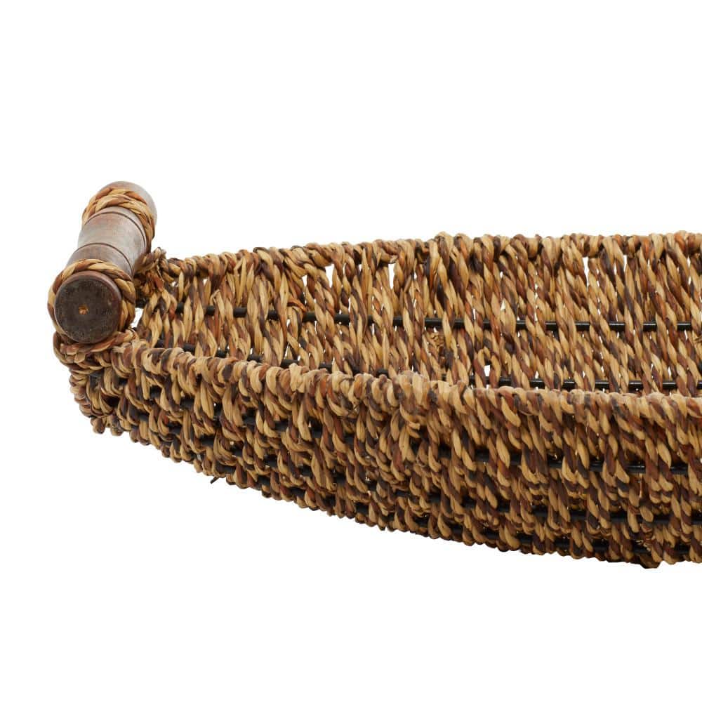 Coastal Charm Seagrass Oval Storage Basket with Metal Handles