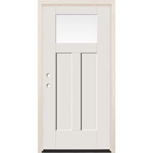 36 in. x 80 in. Right-Hand 1 Lite Unfinished Fiberglass Prehung Front Door with 6-9/16 in. Frame and Bronze Hinges