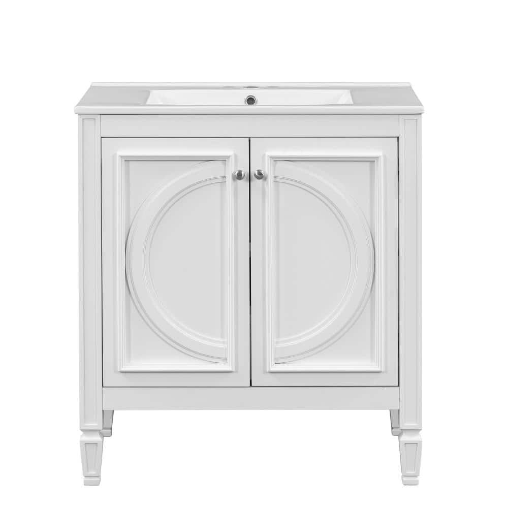 30 in. W Single Sink Freestanding Bath Vanity in White with White Ceramic Top Unassembled price history on PriceWatchPro