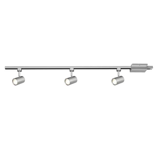 Hampton Bay 4 ft. 3-Light Brushed Nickel Integrated LED Linear Track Lighting Kit with Mini Cylinder Step Heads