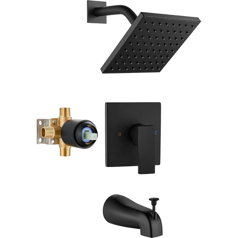 Single Handle 1-Spray Shower Faucet 6 Inch Square 2.3 GPM with Tub Spout & Handle Set, Male Thread Matte Black price history on PriceWatchPro