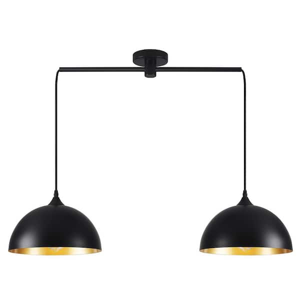 2-Light Black Hanging Pendant Design Chandelier Light Fixture with Metal Cover