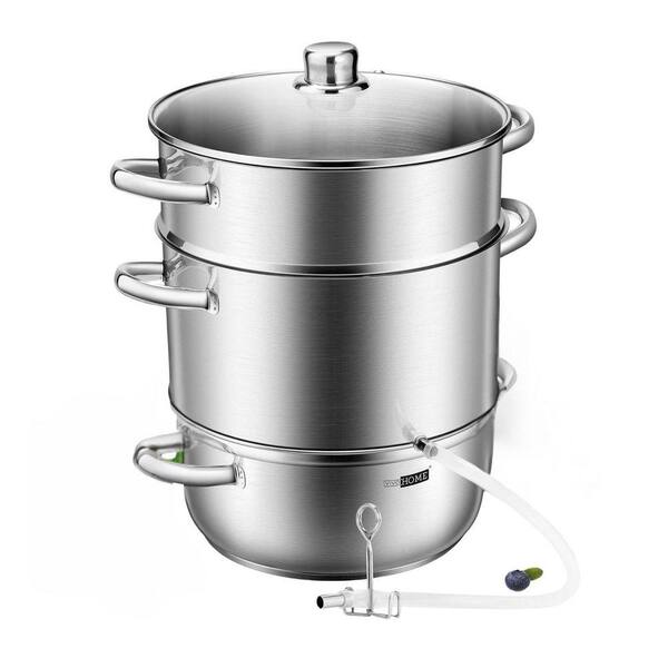 24 cm 8.5 qt. Stainless Steel Juice Steamer Extractor Fruit Vegetables Juicer Steamer Pot with Tempered Glass Lid 2 Hose