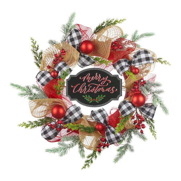 Home Accents Holiday 20 in Merry Christmas Mesh Wreath