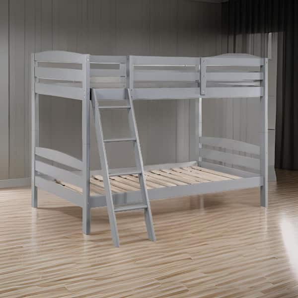 Hina Gray Twin Bunk Bed with Angled Ladder and Sturdy Slat Design