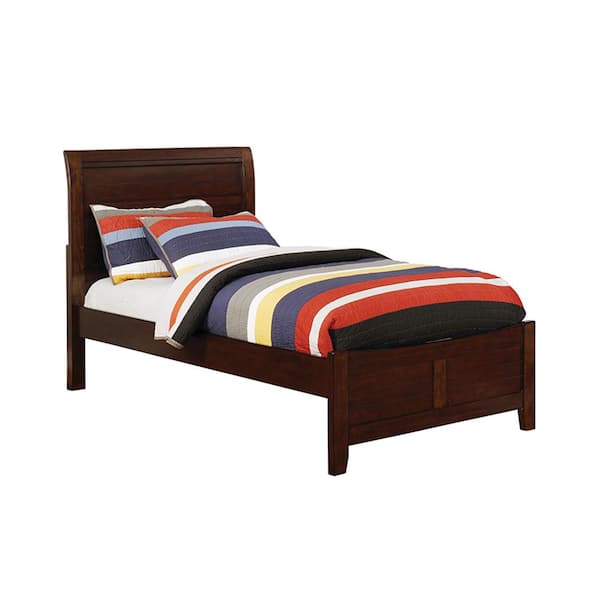 Wooden Bed with Curved Plank Panel Headboard - Brown Cherry - Full