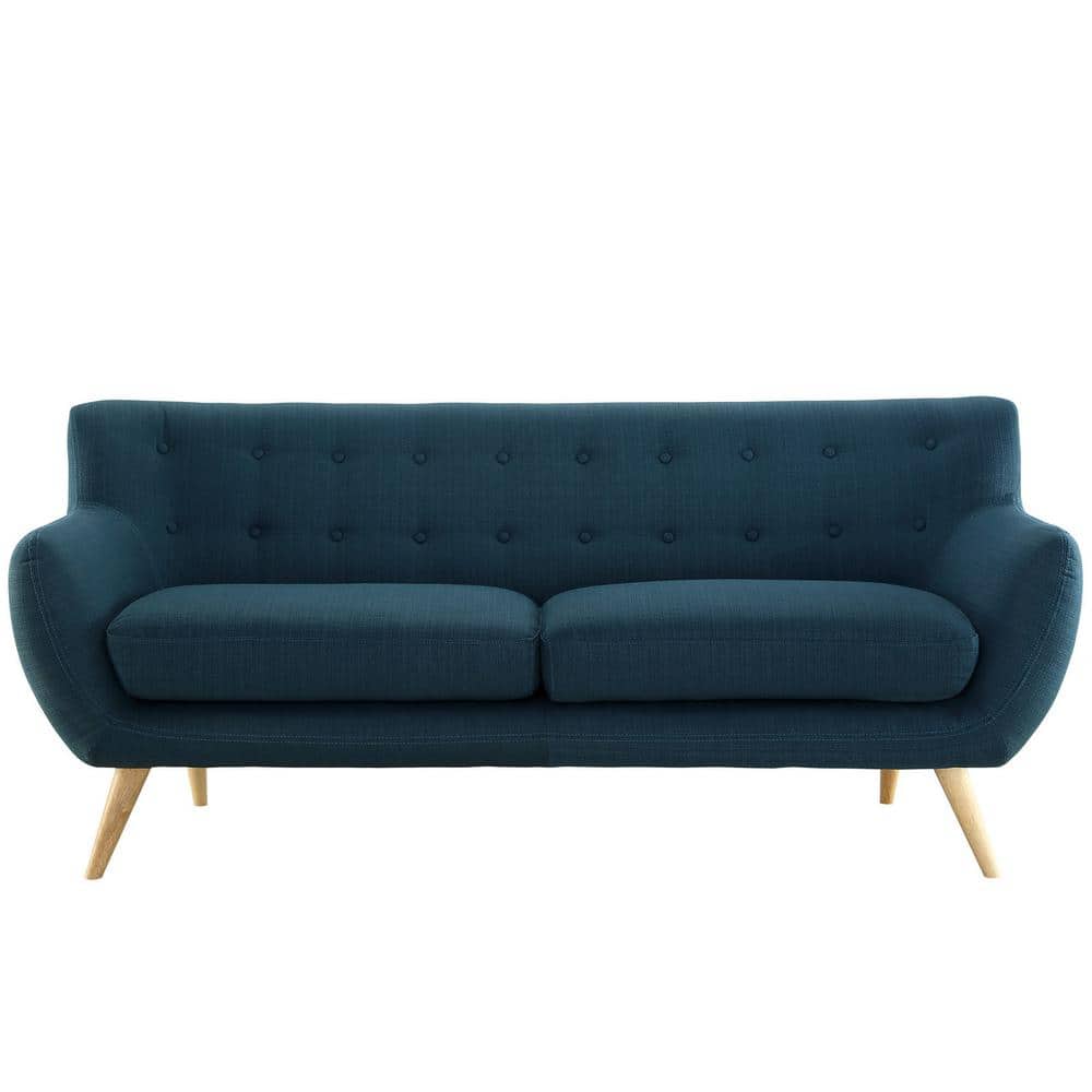 Azure Tufted Fabric Sofa with Wood Legs