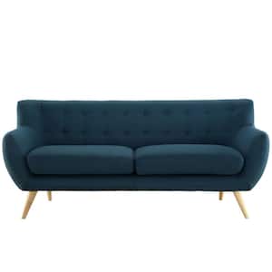 Remark 74 in. Azure Polyester 3-Seater Tuxedo Sofa with Square Arms