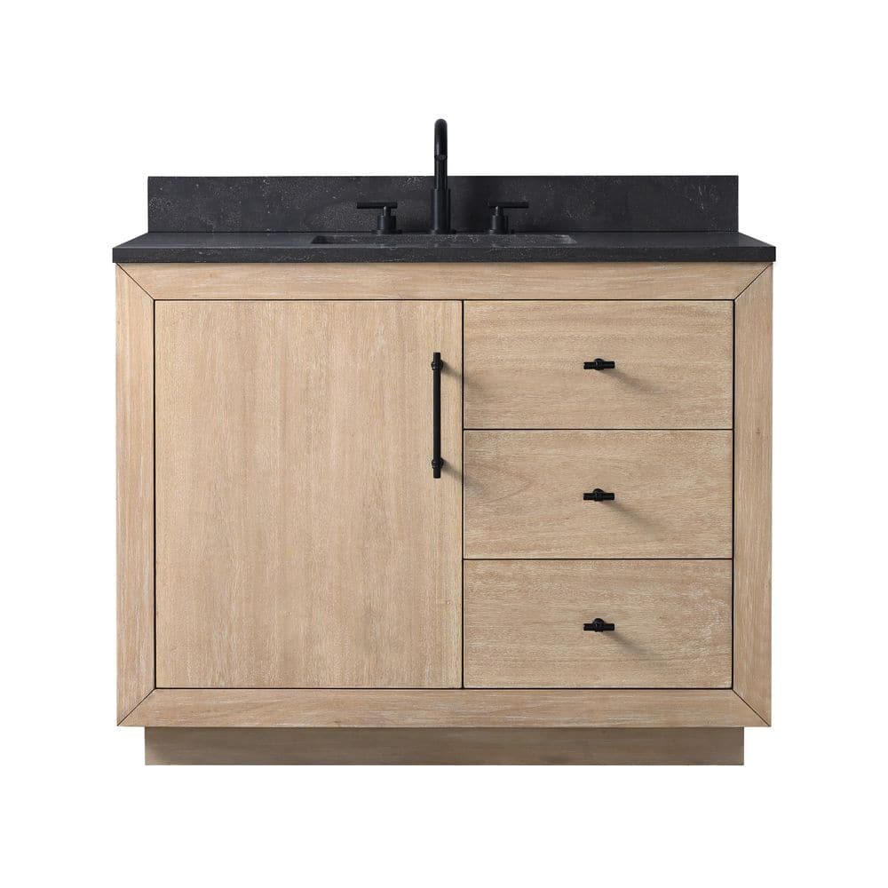 42 in. W x 22 in. D x 38 in. H Single Sink Bath Vanity in Light Wheat with Black Limestone Top