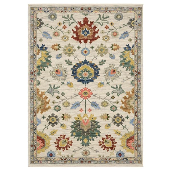 Lavista Ivory/Multi-Colored 2 ft. x 6 ft. Traditional Oriental Floral Wool/Nylon Blend Indoor Runner Area Rug