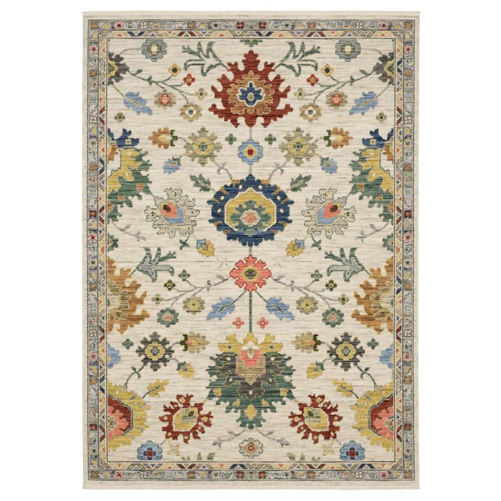 Lavista Ivory/Multi-Colored 7 ft. x 10 ft. Traditional Oriental Floral Wool/Nylon Blend Indoor Area Rug price history on PriceWatchPro