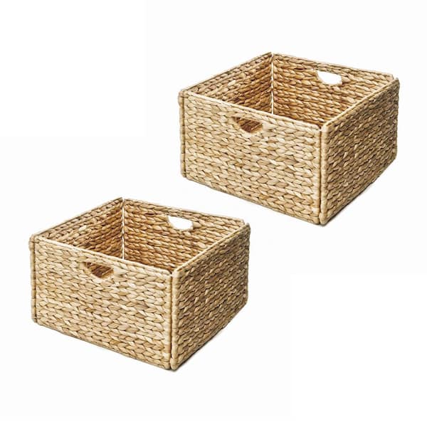 Seville Classics Water Hyacinth Storage Baskets, Hand-Woven 2-Pack