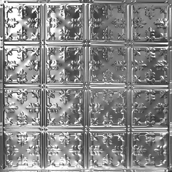 AMERICAN TIN CEILINGS Pattern #21 24 in. x 24 in. Brushed Satin Nickel Tin Wall Tile Backsplash Kit (5 pack)