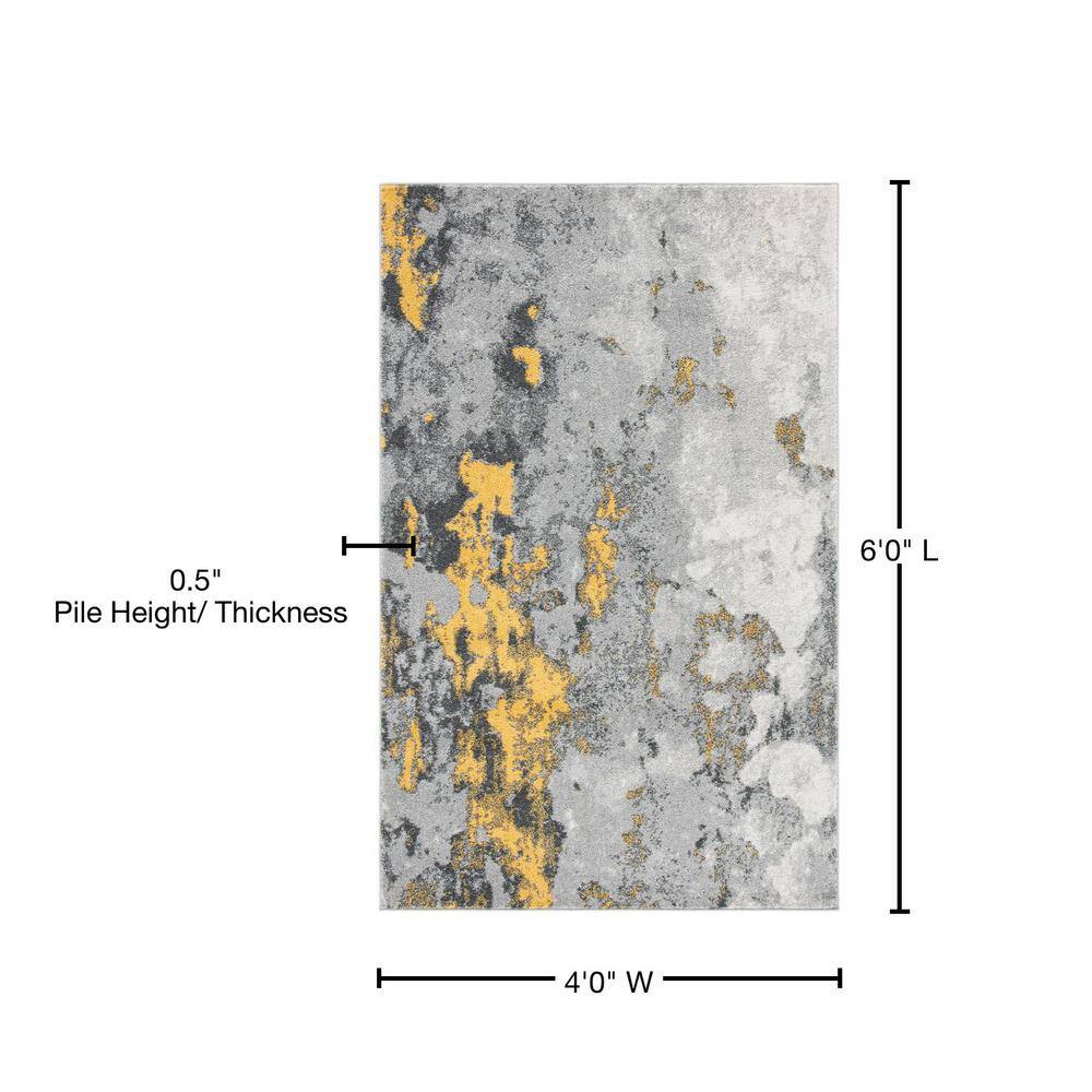Gray and Yellow Abstract Hand-knotted Synthetic 4' x 6' Area Rug