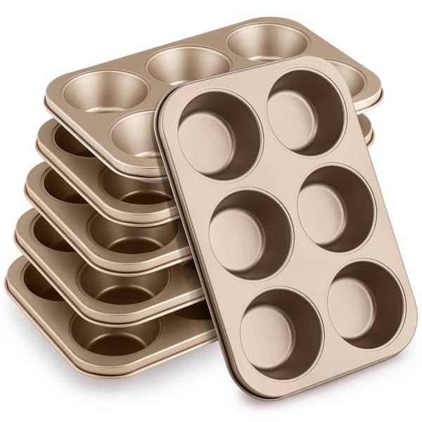 6 Pack Carbon Steel Nonstick Jumbo Muffin Pan Cupcake Tin Baking Tray Set Dishwasher Safe Gold