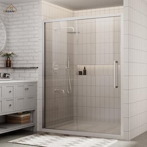 60 in. W x 76 in. H Sliding Framed Soft-closing Shower Door in Brushed Nickel Finish with Tempered Clear Glass