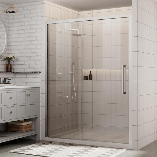 CASAINC 60 in. W x 76 in. H Sliding Framed Soft-closing Shower Door in ...