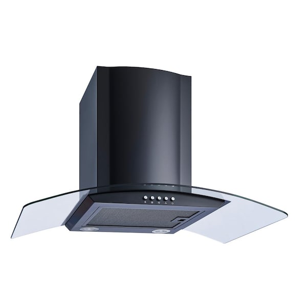 30 in. Convertible Wall Mount Range Hood in Black with Mesh Filters, Charcoal Filters and Push Button Control