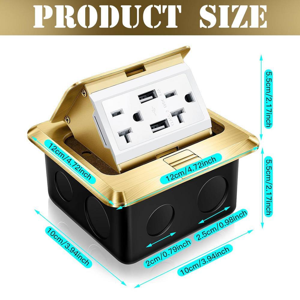 Gold 20A Tamper Resistant Pop-Up Floor Outlet Kit with USB Ports