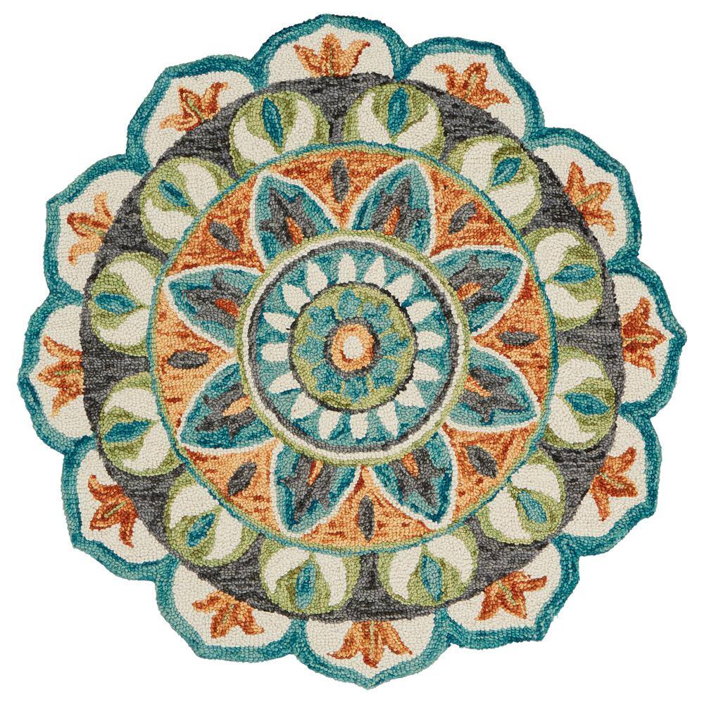 LR Resources Dazzle Teal / Green 4 ft. Round Indoor Area Rug