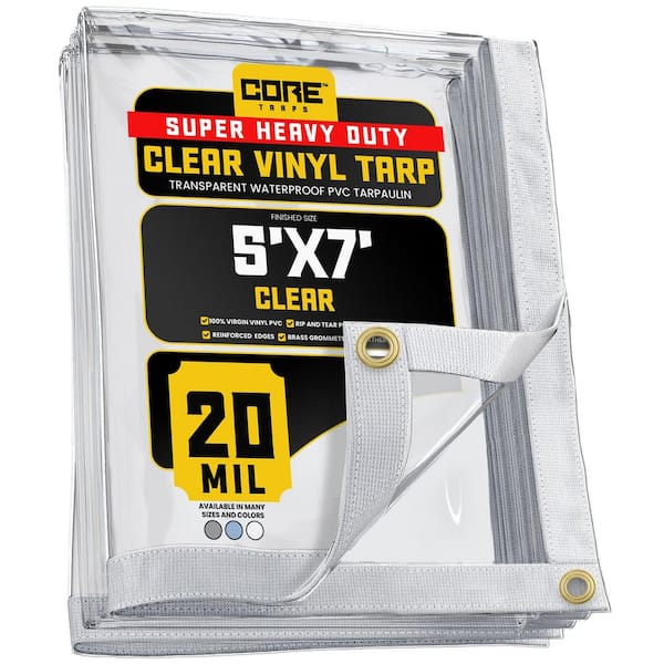 5 ft. x 7 ft. Clear Extreme Heavy Duty 20-Mil Vinyl Plastic Tarp, Waterproof, UV Protection, With Metal Grommets