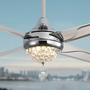 48 in. Indoor/Outdoor Chrome Crystal LED Modern Ceiling Fan with Remote Control and AC Motor