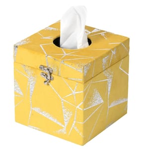 Square Velvet Modern Paper Facial Tissue Box Holder, Yellow