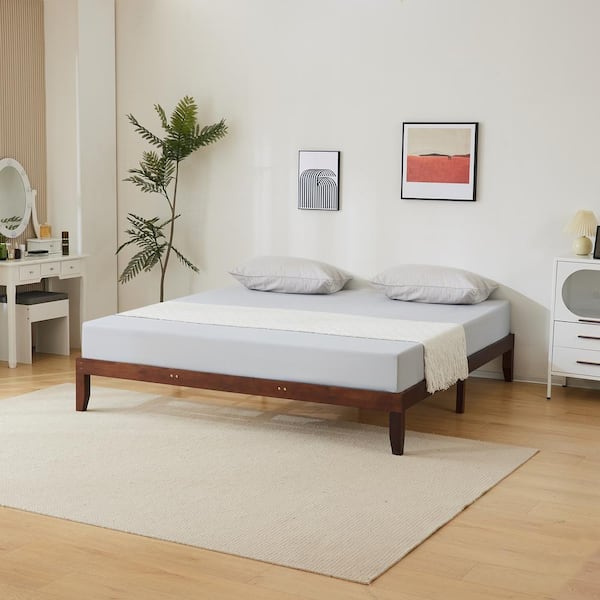 Karl home Brown Wood Frame Pine Wood King Platform Bed Single Bunk Bed