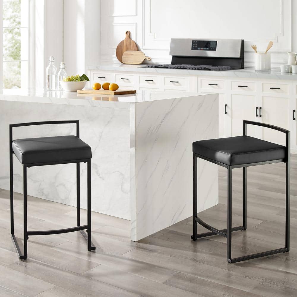 Harlowe Matte Black Vegan Leather Counter Stools, Set of 2