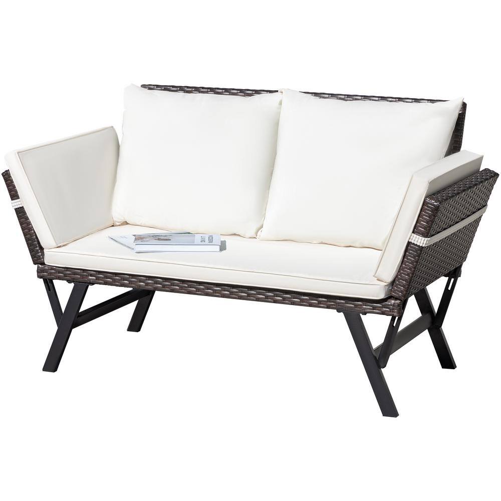 Foredawn Wicker Outdoor Day Bed Convertible Patio Couch with Beige