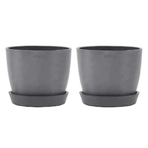Stockholm 6 in. Gray Premium Sustainable Plastic Planter with Saucer (2-Pack)