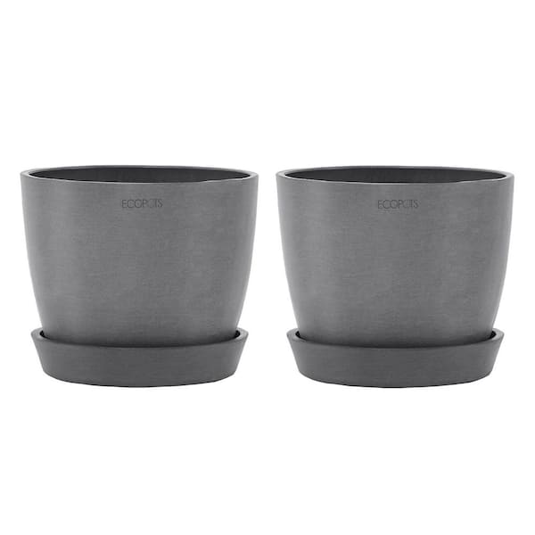 O ECOPOTS BY TPC Stockholm 6 in. Gray Premium Sustainable Plastic Planter  with Saucer (2-Pack) STLH6GRAY - The Home Depot