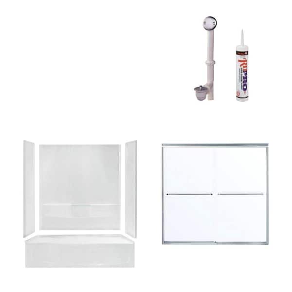 STERLING Performa 60 in. x 29 in. x 75-1/2 in. Bathtub Kit with Right-Hand Drain in White with Chrome Trim-DISCONTINUED