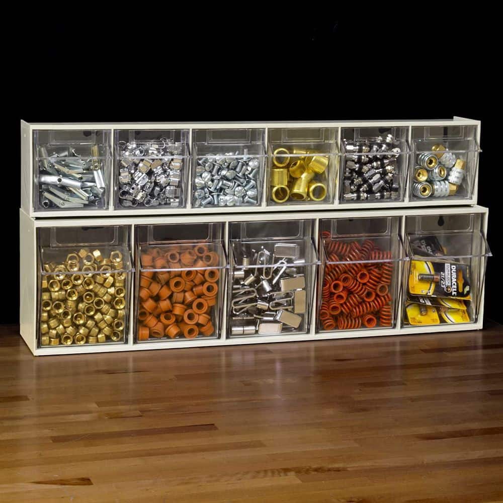 24-Inch Beige Plastic Stackable Lidded Storage Box