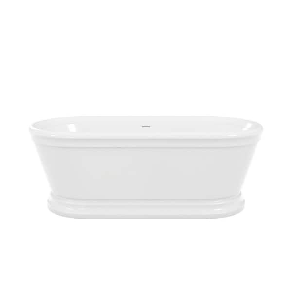 Abbey 66.75 in. L x 31.5 in. W Acrylic Double Ended Freestanding Soaking Bathtub with Center Drain in Brushed Nickel
