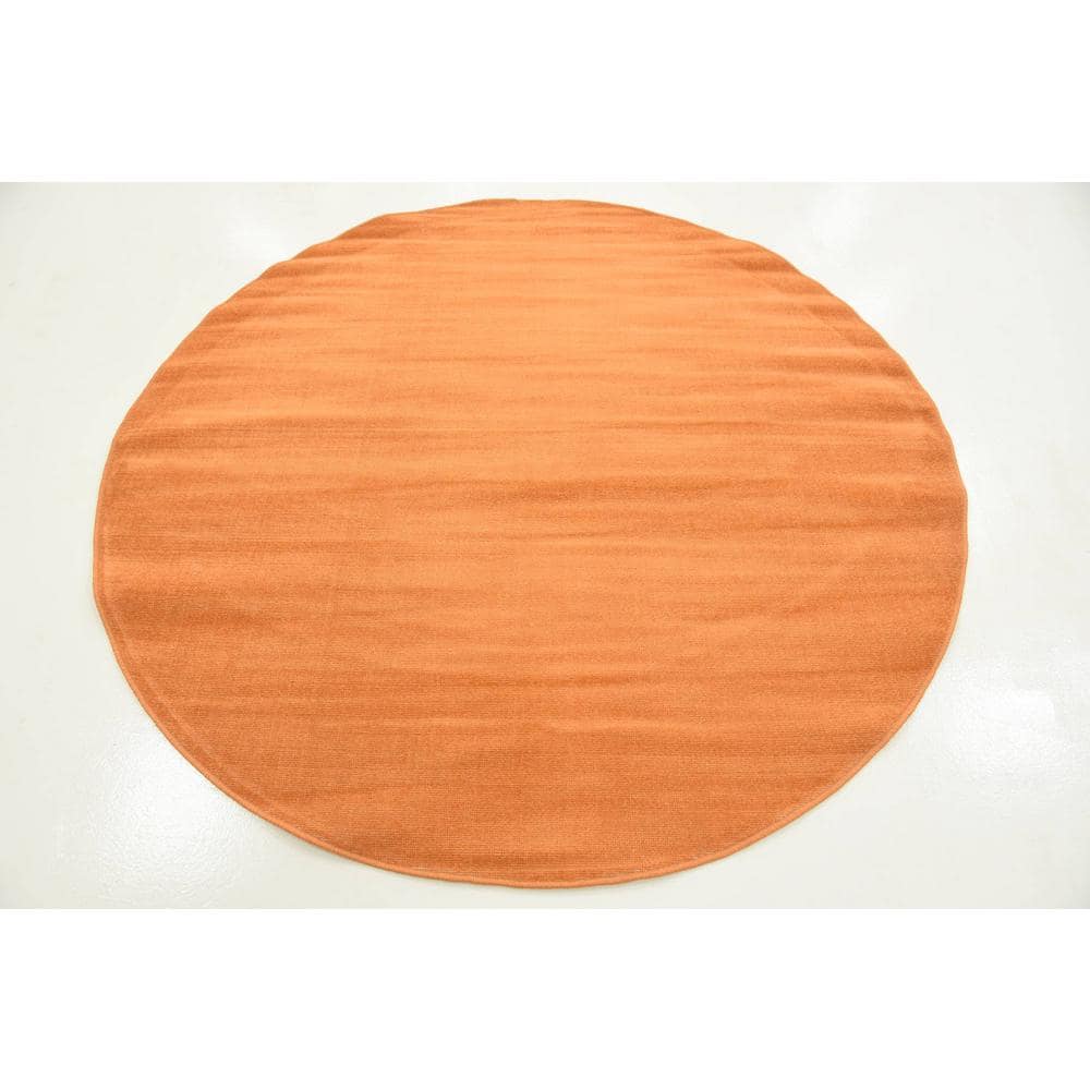 5 ft Round Orange Synthetic Easy Care Area Rug