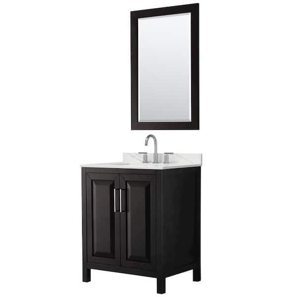 Wyndham Collection Daria 30 in. W. x 22 in. D x 35.75 in. H Single Bath Vanity in Dark Espresso with Giotto Quartz Top and 24 in. Mirror