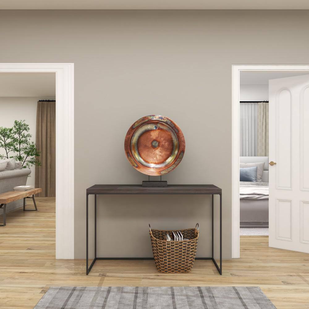 Copper Round Geometric Sculpture with Black Stand