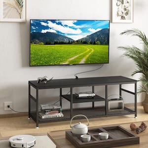 TV Stand with Power Outlets for Televisions up to 50", 39" Media Entertainment Center with 3-Tier Open Shelves, Black