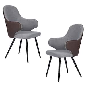 Rashford Grey Fabric Upholstered Dining Chair with Leather Back Side (Set of 2)