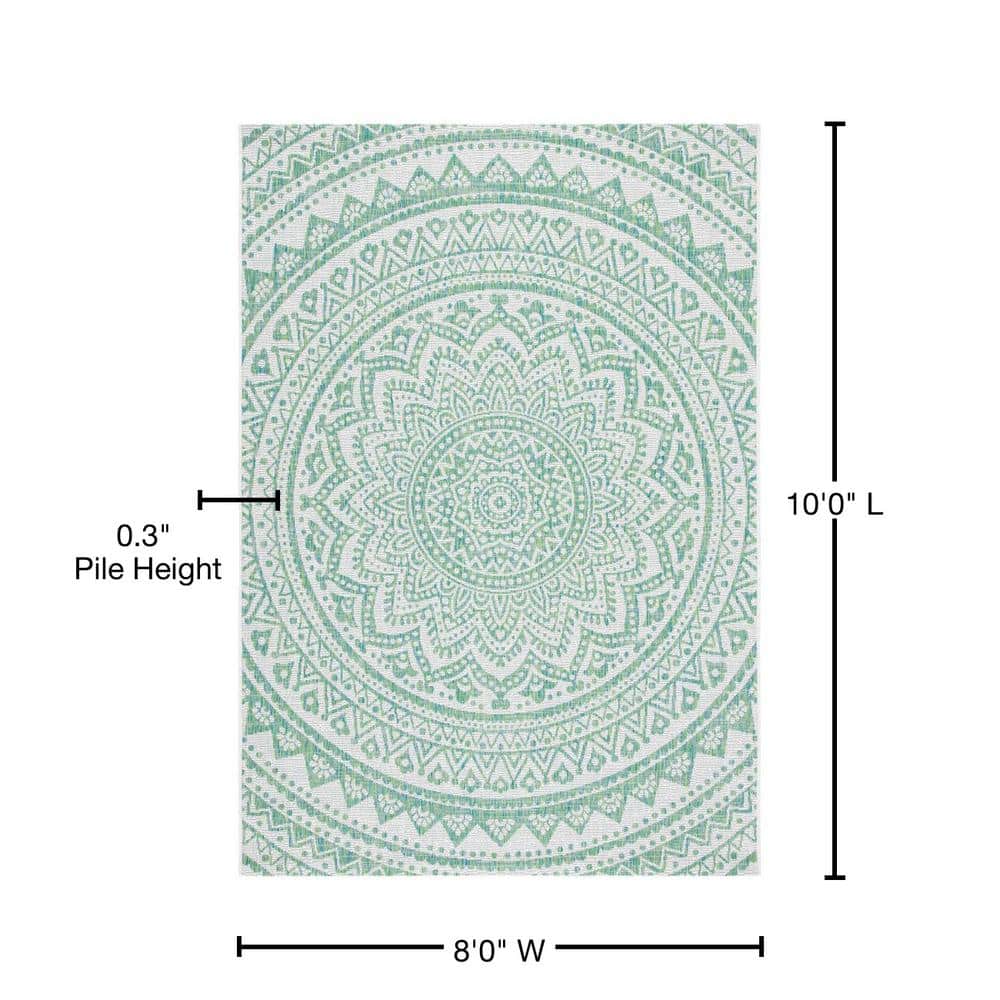 Ivory and Green Medallion 8' x 10' Synthetic Area Rug