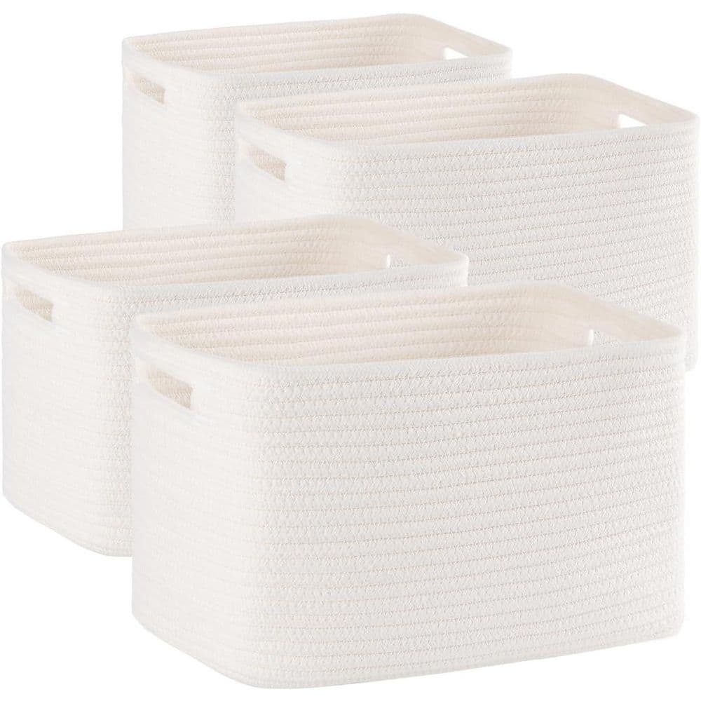 White 13 in. x 7.8 in. Cotton Decorative Basket (Set of 4) YA8MLC