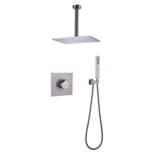 FLG Single Handle 1-Spray Shower Faucet 1.8 GPM with Ceramic Disc Valves Rain Ceiling Mount Shower System in. Brushed Nickel