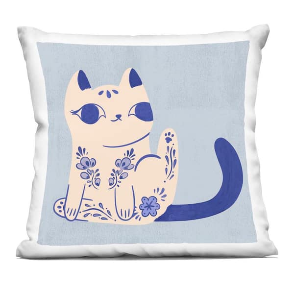 Stupell Industries Ornate Floral Cat Off-White Abstract Polyester 18 in. X 18 in. Throw Pillow