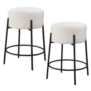 Danica 29 in. Black Backless Metal Bar Stool with White Fabric Upholstered Seat, Set of 2