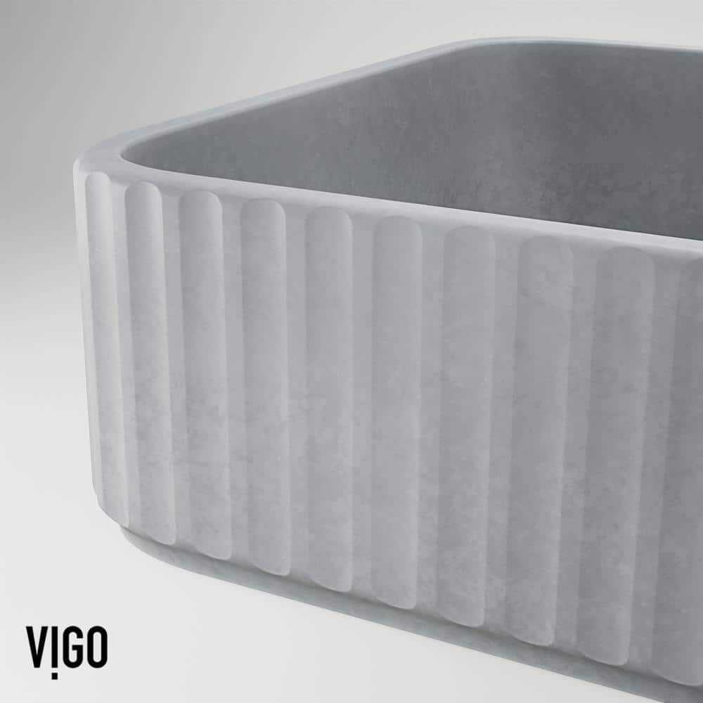 Gray Rectangular Concrete Above-Counter Bathroom Vessel Sink