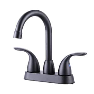 4 in. Centerset Double Handle High Arc Bathroom Faucet with Pop up Drain Included Supply Lines in Matte Black