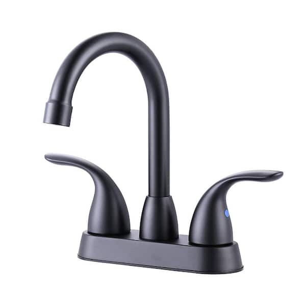 ARCORA 4 in. Centerset Double Handle High Arc Bathroom Faucet with Pop up Drain Included Supply Lines in Matte Black